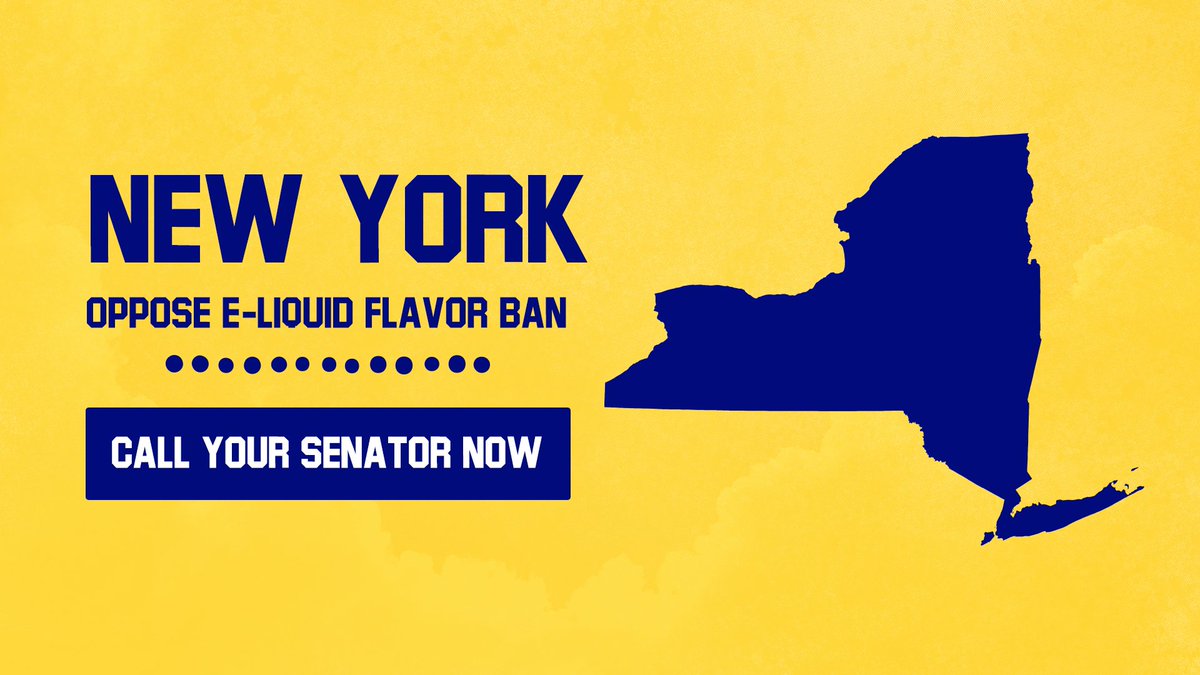 URGENT! The New York State Senate is preparing to vote on S. 8610 that will BAN the sale of vapor products in ANY FLAVOR EXCEPT TOBACCO OR MENTHOL! Follow the link to CALL YOUR SENATOR NOW! bit.ly/2swPTI6