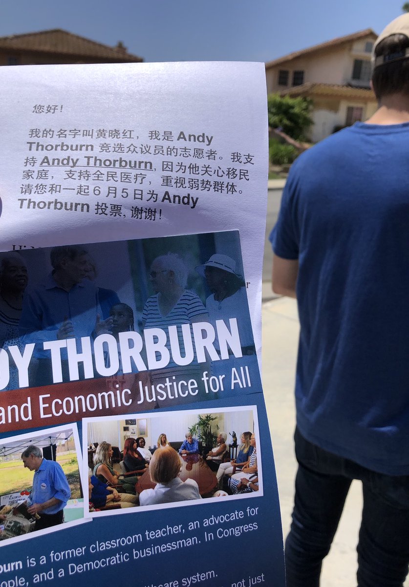 jtyao's tweet photo. Getting the vote out for @AndyThorburnCA today in #CA39! Talked to hundreds of voters personally this weekend in #ChinoHills #Walnut and #Fullerton. Please VOTE! We need a Dem on the ballot in November and Andy is the best (and most viable) choice! https://t.co/MY471CpoVa