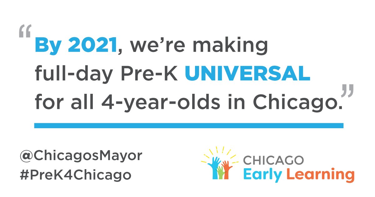 uiccfl's tweet image. •#PreK4Chicago is here! By 2021, full-day pre-kindergarten will be universal for all 4-year-olds in Chicago. Find out more about @ChicagosMayor’s plan. bit.ly/PreK4Chicago #ChicagoEarlyLearning