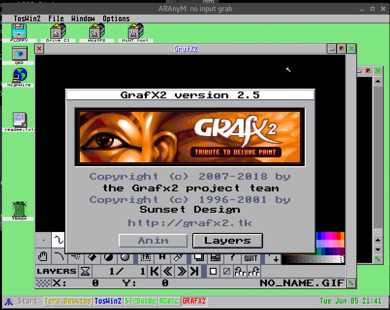 mmu_man's tweet image. Oh the #Atari binary for grafx2 generated with the #NetSurf SDK actually worked, just had to put some files where it wanted them!

#MiNT #ARAnyM #porting #oldschool #demoscene cc @DefenceForceOrg @popsyteam