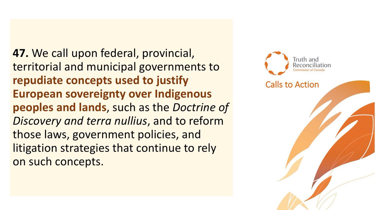 The TRC identified the ongoing harm of terra nullius too.  #TRC47 calls on govt to repudiate it, and reform laws based on it. BECAUSE THEY’RE ALL DISCRIMINATORY. THEY UPHOLD A SYSTEM OF RACIAL DISCRIMINATION. That’s why. 7/