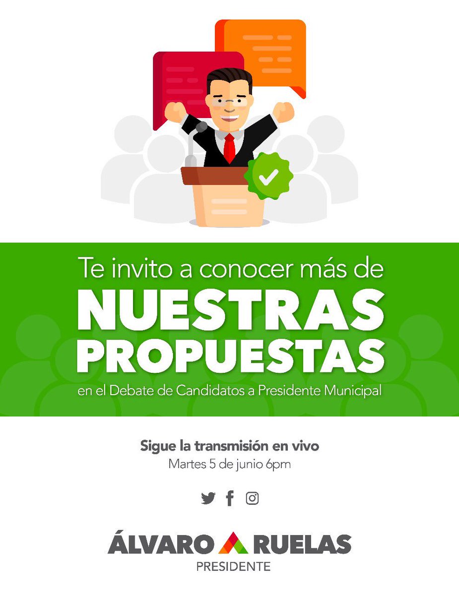 AlvaroRuelasE's tweet photo. Te invito a conocer más de nuestras propuestas en el #1Debate de candidatos a 
#PresidenteMunicipal #Ahome
#ÁlvaroRuelas 
#QueSigaLoBueno
#MásTrabajoporAhome https://t.co/ZSsrcn5cRo