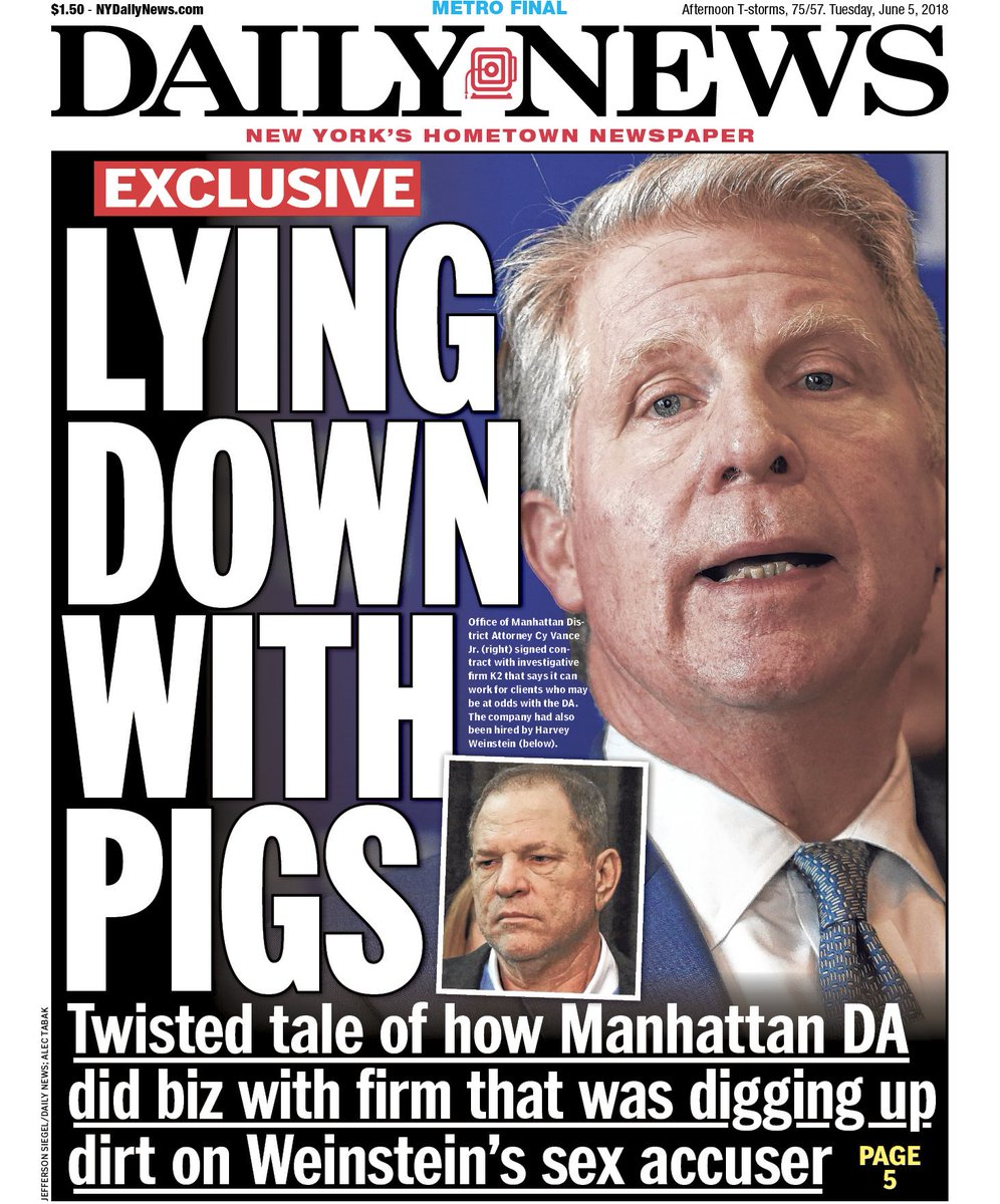paulinepark's tweet photo. #K2Intelligence dug up dirt on one of #HarveyWeinstein's accusers &amp; has a contract with #Manhattan DA #CyVance, whose campaign adviser &amp; friend #ThomasThacher was employed by #K2 for years; the #conflictofinterest should be obvious as is the #CORRUPTION~! https://t.co/kYjpakAVan https://t.co/XMpJpBTnnD