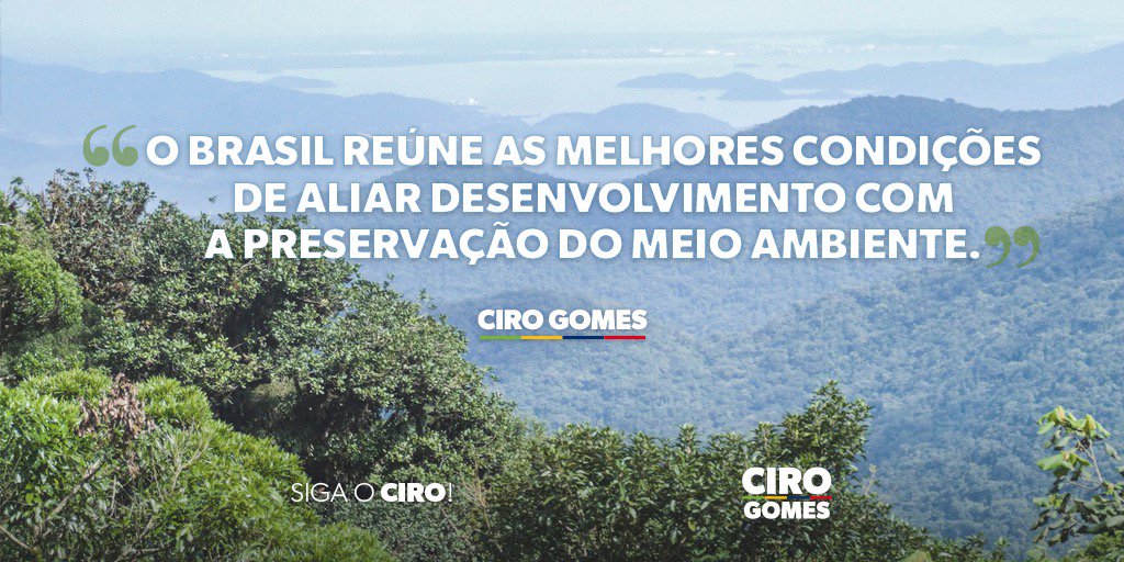 cirogomes's tweet photo. Hoje, no Dia Mundial do Meio Ambiente, reforço aqui meu compromisso em promover o desenvolvimento do Brasil preservando nosso imenso e belo patrimônio natural. #DiaMundialDoMeioAmbiente https://t.co/E5XQPDJ6Dl