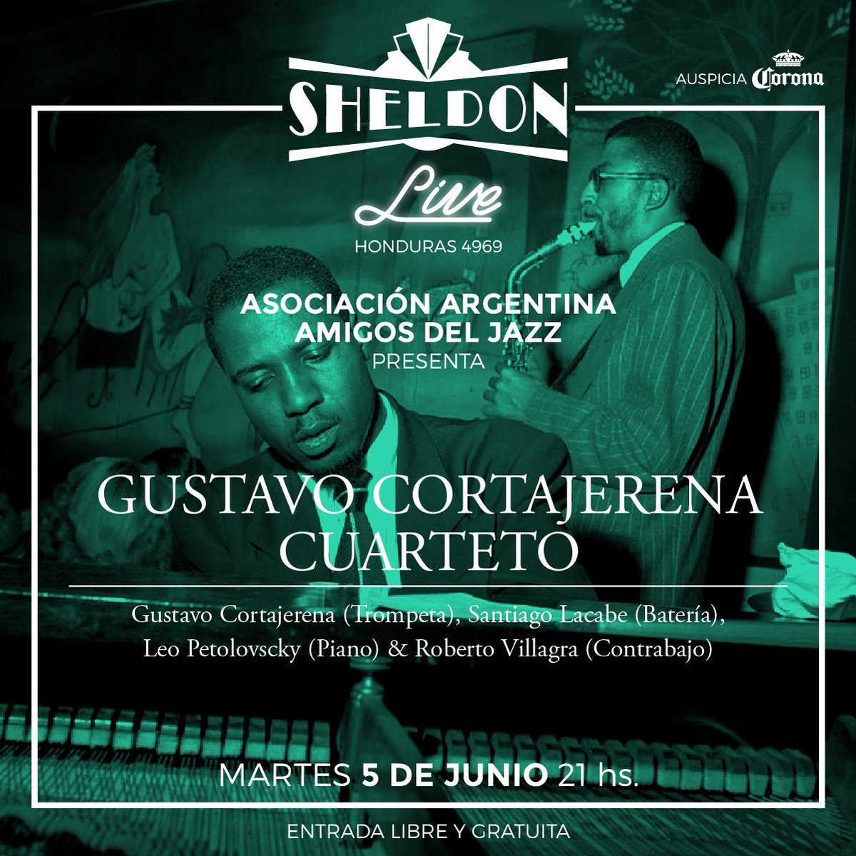 Estimados Amigos: esta noche <a href="/GCortajerena/">Gustavo Cortajerena</a> inaugura el Ciclo de Junio y queremos compartirlo con ustedes. Los esperamos en <a href="/SheldonBar/">Sheldon Bar</a>, con la mejor gastronomía, ricos vinos y mucho más <a href="/mkanen/">martín kanenguiser</a> <a href="/AnimalesdelJazz/">Animales del Jazz</a> <a href="/nochesjazzblues/">Ph Fernando Ibarra - Noches de Jazz & Blues</a> <a href="/ComunidadMitre/">Radio Argentina</a> @JazzBlue1007 <a href="/jazzeandoweb/">Jazzeando</a> RT #jazz
