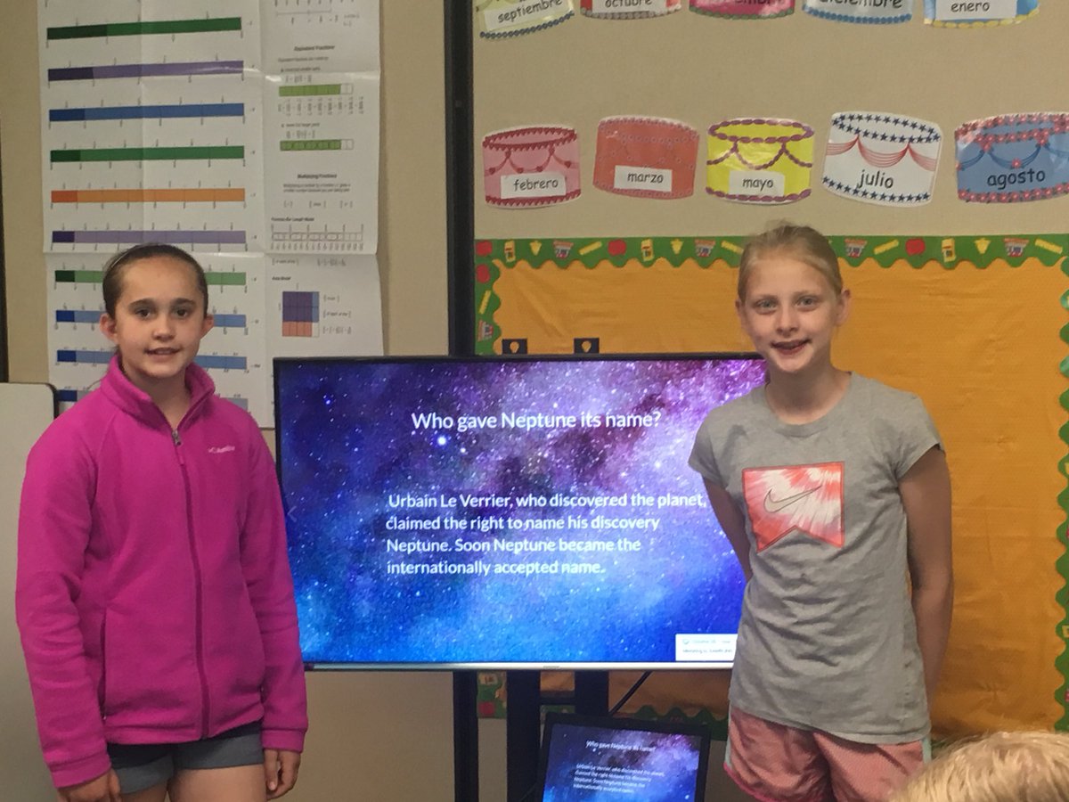 MrsSimacek's tweet photo. These girls shared their learning about Neptune using @Buncee #riponwiproud #questelem #mpqtigerway https://t.co/XlXmqh6f0p