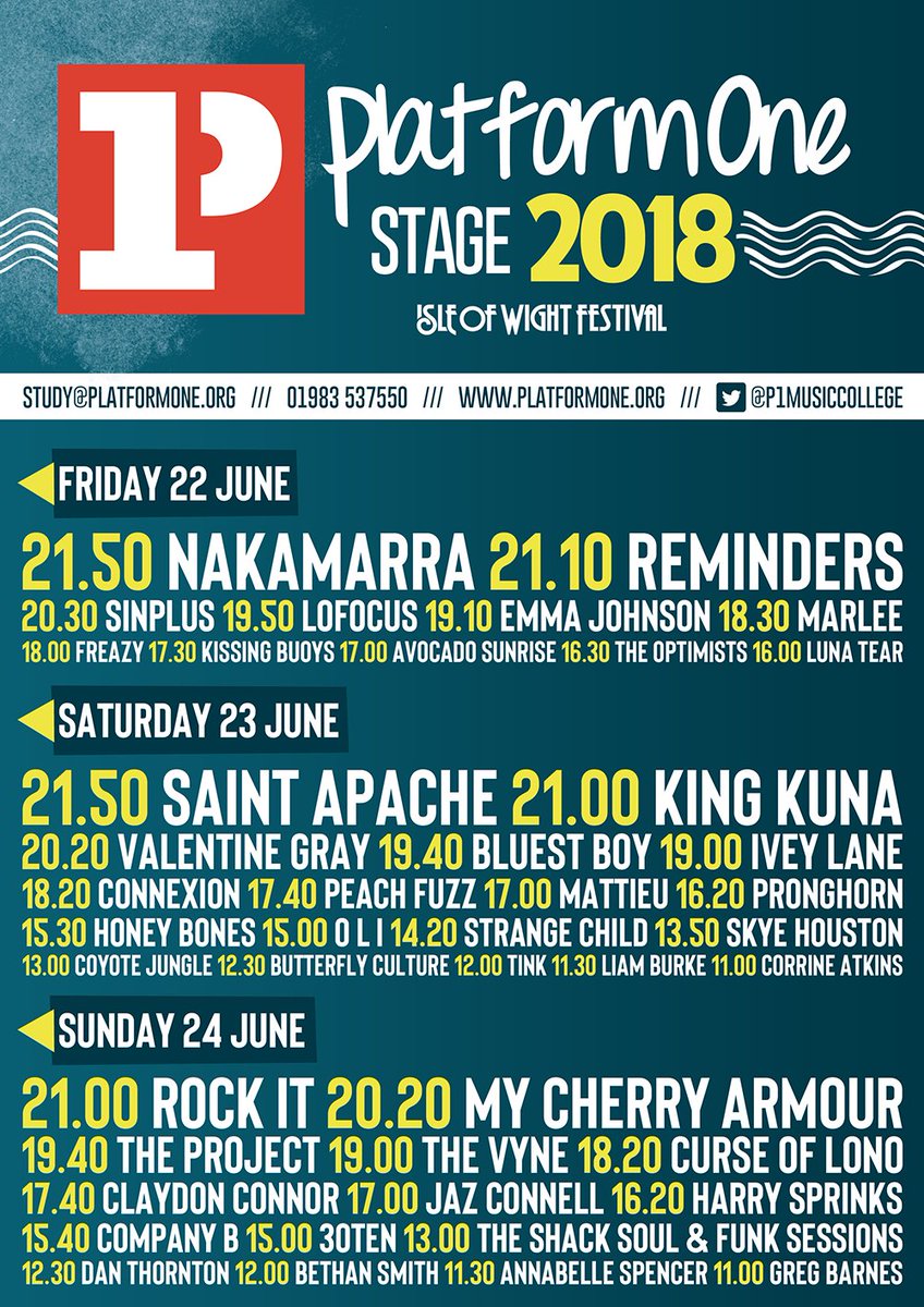 IsleOfWightFest's tweet photo. If you want to sample what musical talents the Isle of Wight is nurturing... Then don't miss the Platform One Stage (@P1musiccollege). You can find it at the top of the Main Arena https://t.co/nyjIctTkrm https://t.co/ZydLaEBrba