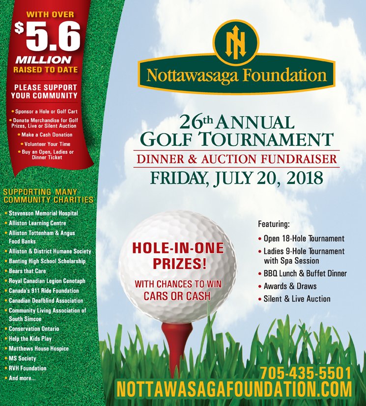 The 26th Annual Golf Tournament is fast approaching!  Purchase your tickets today! nottawasagaresort.com/foundation/fun…
#nottawasagafoundation #golftournament #fundraiser #nottawasaga