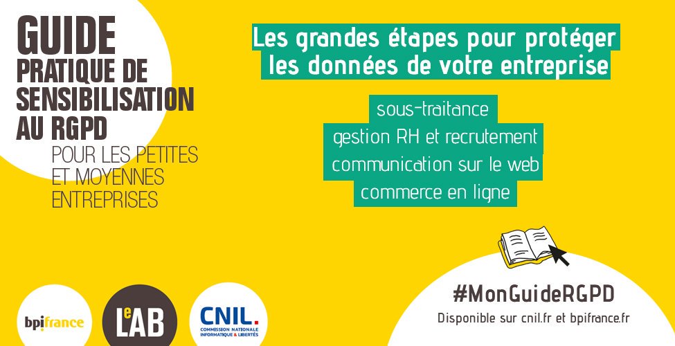 CNIL's tweet photo. Pour vous aider dans votre mise en conformité au #RGPD, la @CNIL publie des contenus pratiques :
🔸#RGPD : ce qui change pour les pros » https://t.co/fGB4DEOSjD
🔸#MonGuideRGPD : un guide de sensibilisation pour les #TPE/#PME » https://t.co/kmrfk29dBa https://t.co/GxbKn3lTPy