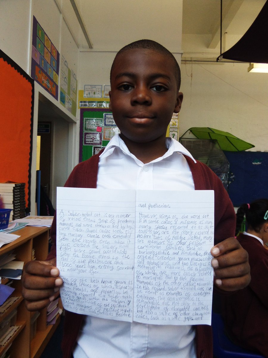 St_JamesYear3's tweet image. Divine wrote a fantastic fact-file on the fearsome sabre-tooth tiger over half term! #3Norway #homeschoolproject