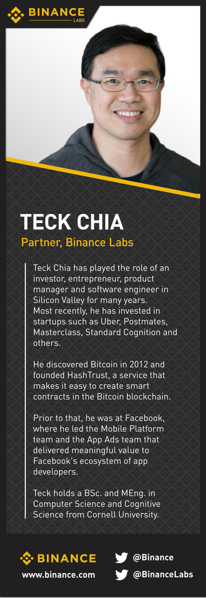 Meet Teck Chia, <a href="/BinanceLabs/">Yzi Labs</a> Partner at the #Binance Labs #AMA on June 6, 5-8PM (EST)
<a href="/hiteck/">Teck</a>