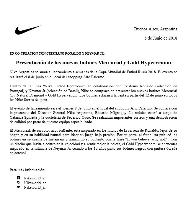 Nike World Ar on Twitter: "Comunicado de prensa: Nuevo lanzamiento @catedrarrpp1un https://t.co/LXTC2D8cWr" /