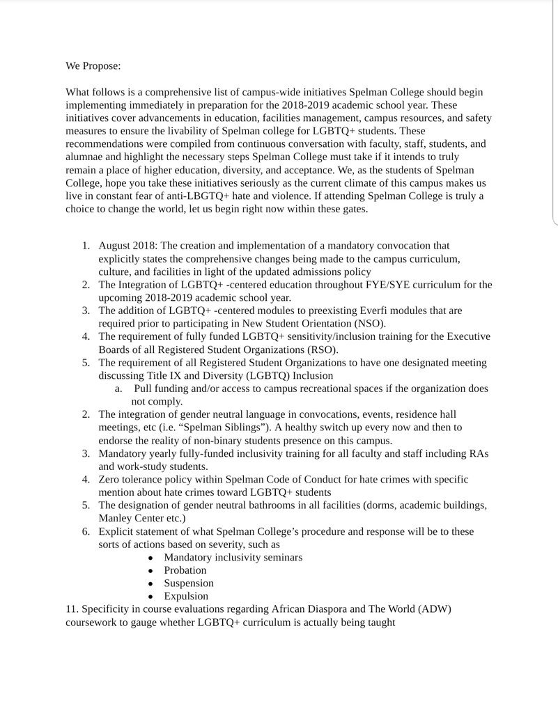 Afrekete on Twitter "Here is the final list of demands that was discussed with Spelman College
