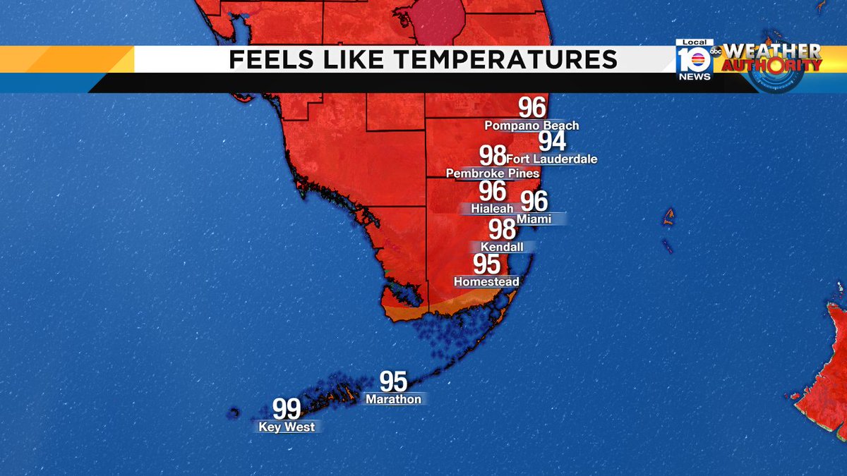 FEELING HOT, HOT, HOT!. Heat Index getting close to the triple digits. Stay hydrated. https://t.co/n66VRtt7Qw