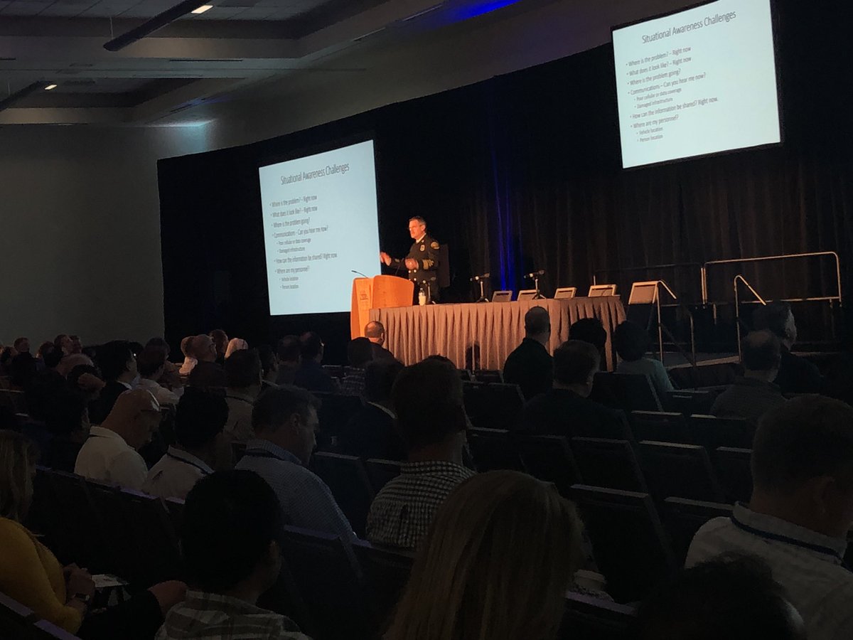 Opening keynote by Orange County Fire Chief Brian Fennessy at  #PSCR2018 #publicsafety <a href="/FirstNetGov/">FirstNet Authority</a> talking about communication challenges.