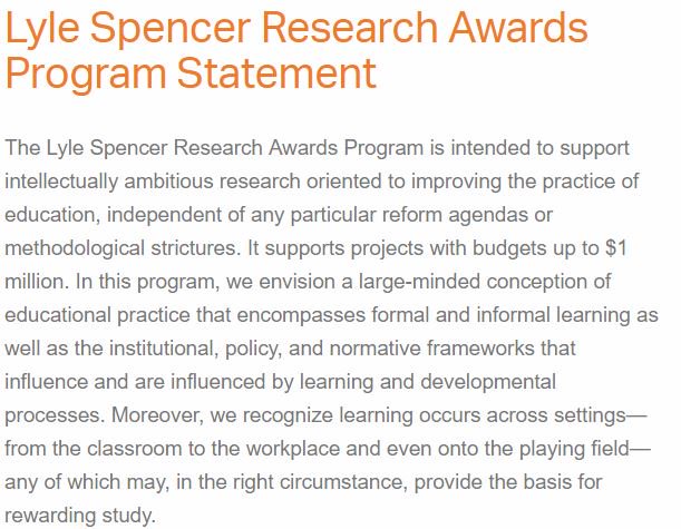 Applications are open for the Lyle Spencer Research Awards Program. Grants are up to $1m. Letters of Intent are due at 4pm CDT on October 2, 2018. Join the webinar on September 5 to learn more. bit.ly/2szjS23