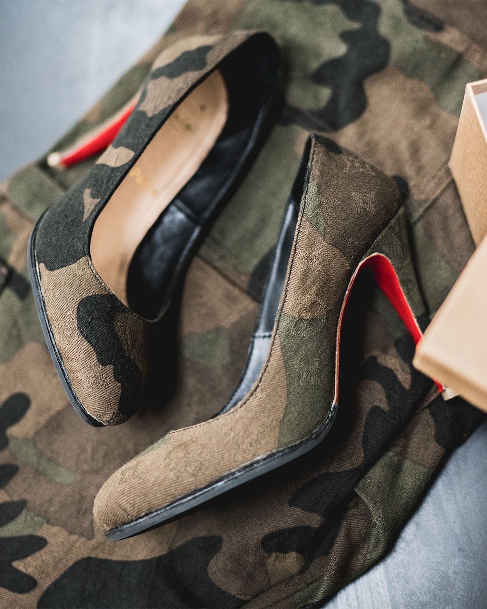 UBIQLAB's tweet photo. A private customer went crazy with ideas and used the fabric from some camo Louis Vuitton pants and designed a Camo Louis Vuitton x Louboutin shoe! The ladies are taking advantage of the customization to another level. #UBIQLAB https://t.co/b7i8kcOZ5U