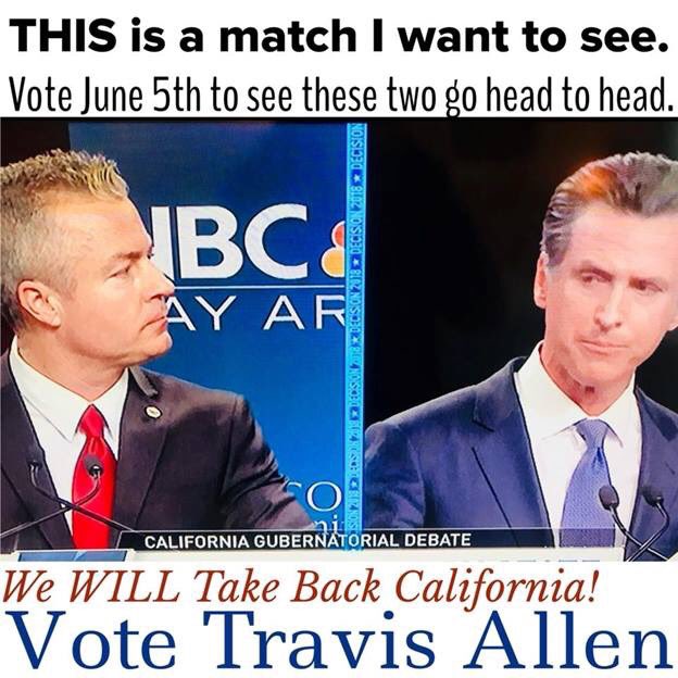 BMWood85's tweet photo. @realDonaldTrump Tomorrow you can endorse @JoinTravisAllen Mr. President. I can’t wait for you to meet him! #ChicagoCox is a phony and not for the people. Never stays to  talk with them and is weak on issues and debates! #TravisAllenForCAGovernor @AandGShow #takebackcalifornia #cagovernor https://t.co/yW5ijjNNSf