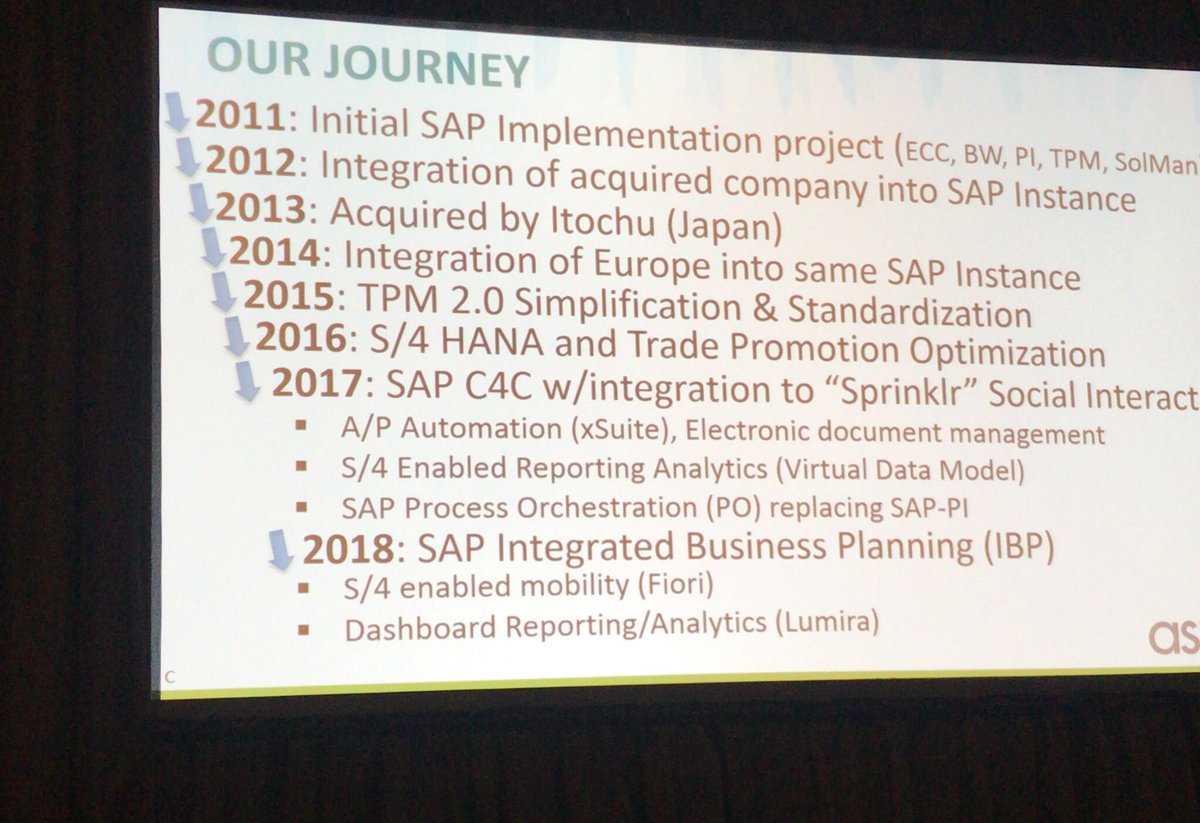 DannySchaarmann's tweet photo. #SAPPHIRENOW listening to our customer Dole Packaged Foods telling their story about transforming to S/4 HANA. @WMDGroup https://t.co/Kw71Bk5YNP