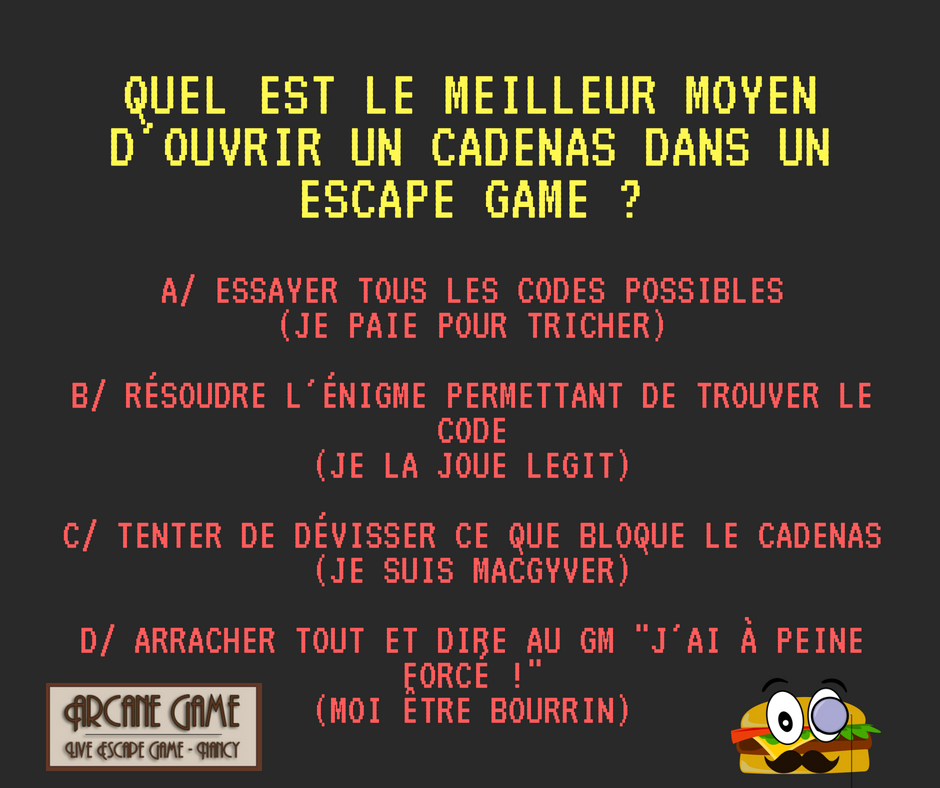 ArcaneGameNancy's tweet photo. Les inscriptions pour notre burger quiz spécial escape game du 24 juin c'est dès maintenant !
=> https://t.co/hNkP0X1h3z https://t.co/0rwOa8LTk8
