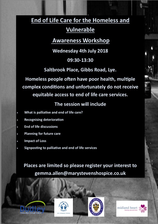 Gemma Allen (she/her) (@gemma_allen1) on Twitter photo End of life care needs & support of people experiencing homelessness is often inequitable & overlooked.<a href="/MSHospice/">The Mary Stevens Hospice</a> are working with local organisations addressing inequalities to improve eol experiences for homeless people.<a href="/WMPolice/">West Midlands Police</a> <a href="/dudleymbc/">Dudley Council</a> <a href="/MidlandHeart/">Midland Heart</a> #homeless <a href="/hospiceuk/">Hospice UK</a> End of life care needs & support of people experiencing homelessness is often inequitable & overlooked.<a href="/MSHospice/">The Mary Stevens Hospice</a> are working with local organisations addressing inequalities to improve eol experiences for homeless people.<a href="/WMPolice/">West Midlands Police</a> <a href="/dudleymbc/">Dudley Council</a> <a href="/MidlandHeart/">Midland Heart</a> #homeless <a href="/hospiceuk/">Hospice UK</a>