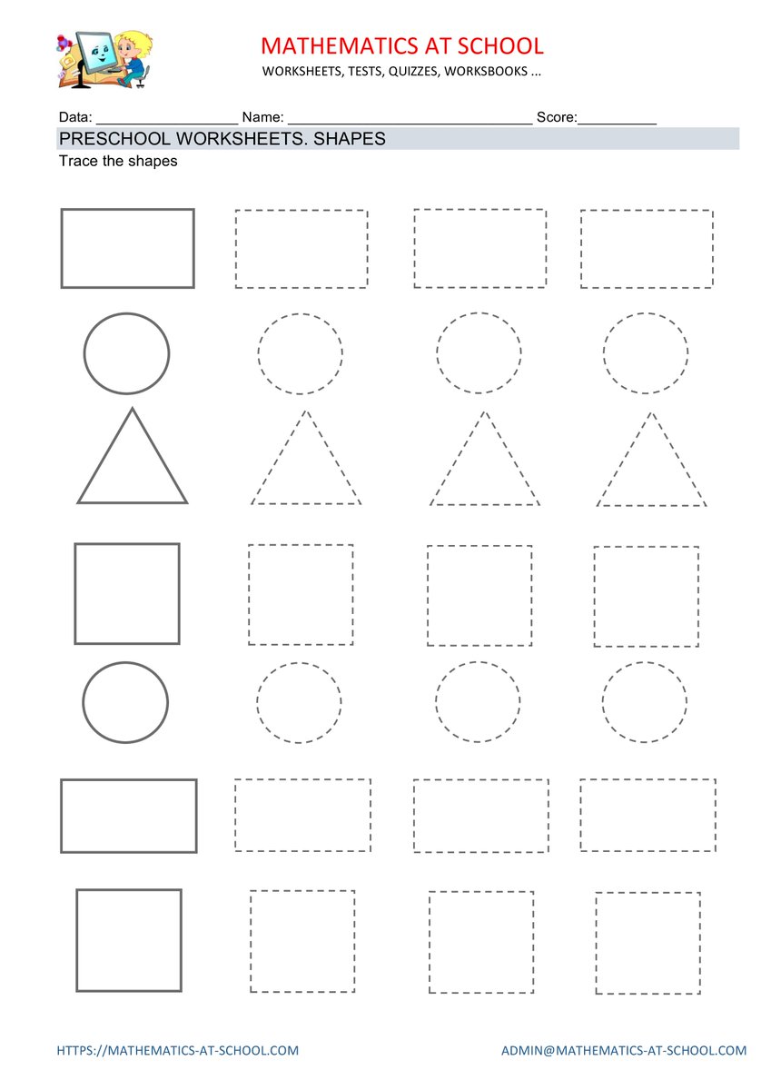 Preschool math worksheets: shapes. Free printable pdf Preschool math  worksheets: shapes (circle, rectangle, triangle, square)  https://t.co/uE5K4mcSIy, image size:849x1200