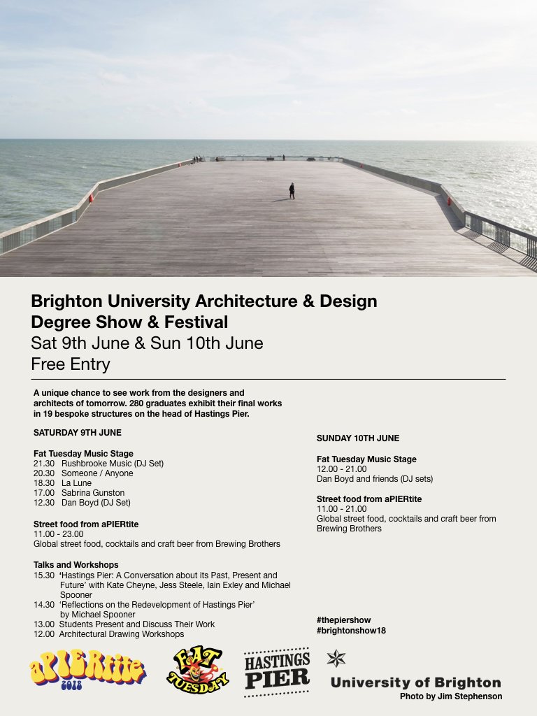 We're so looking forward to partying the weekend away with <a href="/uniofbrighton/">University of Brighton</a> - Here's the full listings of live music, DJs, talks and workshops, as well as the incredible degree show from the School of Architecture and Design. #architecture #design #thepiershow #hastings #brighton