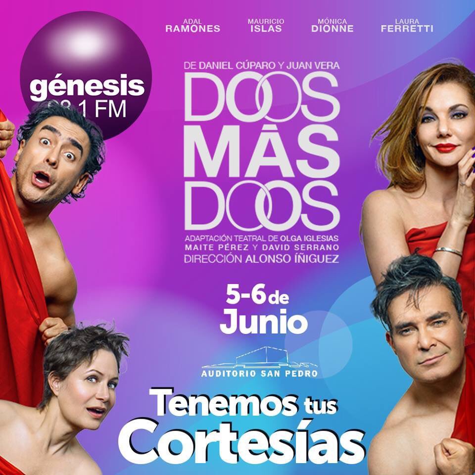 genesis981fm's tweet photo. ¡Ya comenzamos #ElShowDeLuisMiguel!

Y queremos invitarte a disfrutar de la divertidísima obra "DOS + DOS" protagonizada por un elenco de lujo.🎭

Participa dando RT+ Nombre completo + #GénesisMeLlevaAlTeatro

Ganadores por este medio. https://t.co/X65WX6911z
