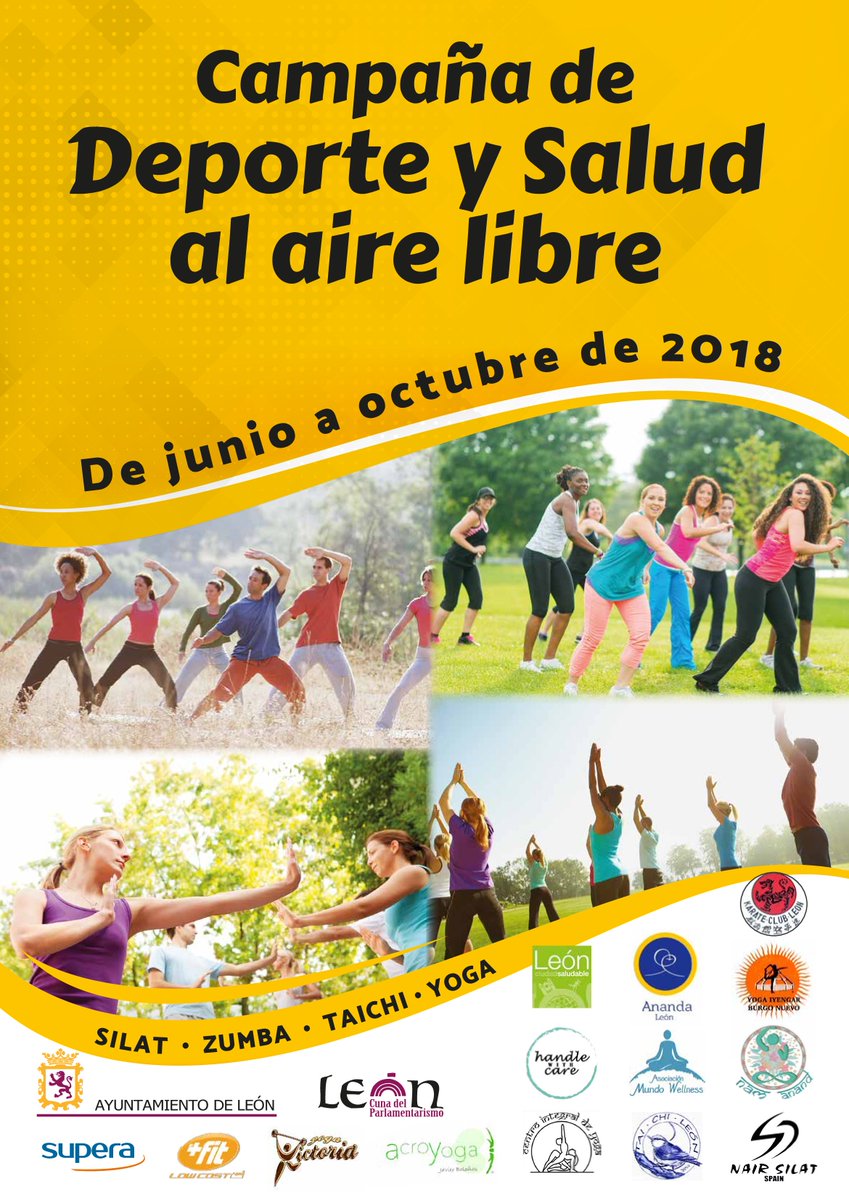 LeonAyto's tweet photo. 🌍🌿☀️ ‘Deporte y salud al aire libre’ @LeonAyto propone 36 actividades en parques y jardines desde este mes de junio a octubre
👉🏻Actividad física en parques y jardines de la ciudad 🤸🏻‍♀️🧘🏼‍♀️🧘🏻‍♂️zumba, yoga, silat y taichí. Infórmate📲ℹ️https://t.co/uDBqxPI7wf https://t.co/4LH1jMBVfY