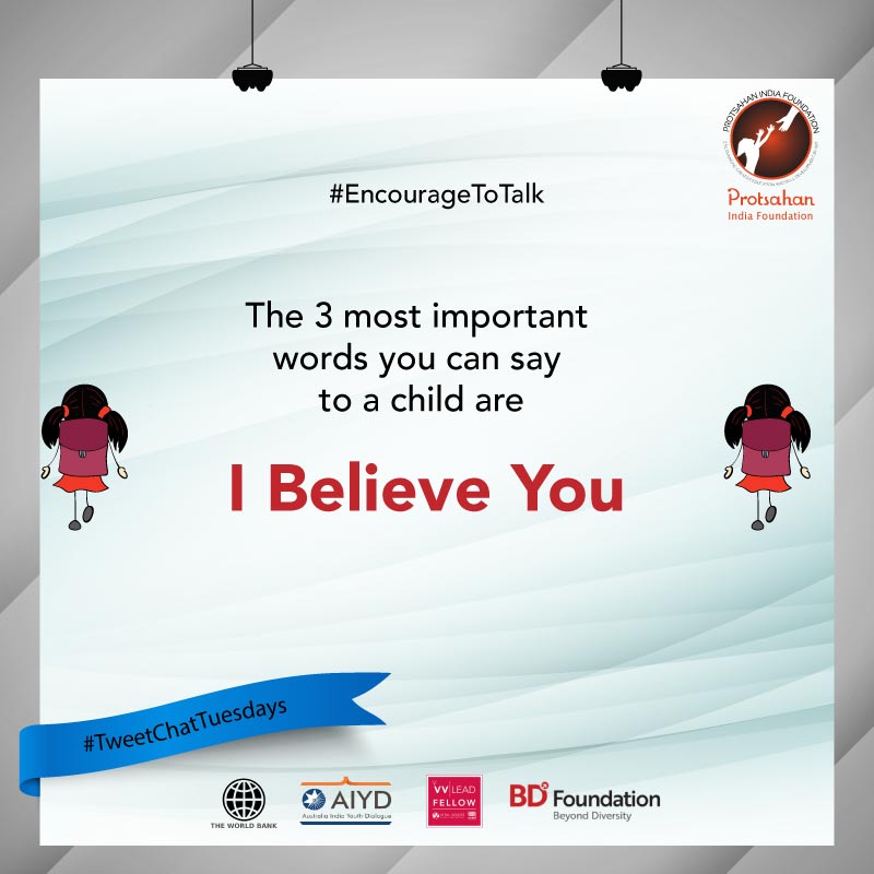 NGOProtsahan's tweet image. Thank you @ArtForCause for sharing knowledge on "Caring for Child Survivors of Sexual Abuse". The best way, however, is always to let children know the 3 most important words - "I Believe You" during #CSA disclosures.
#EncourageToTalk