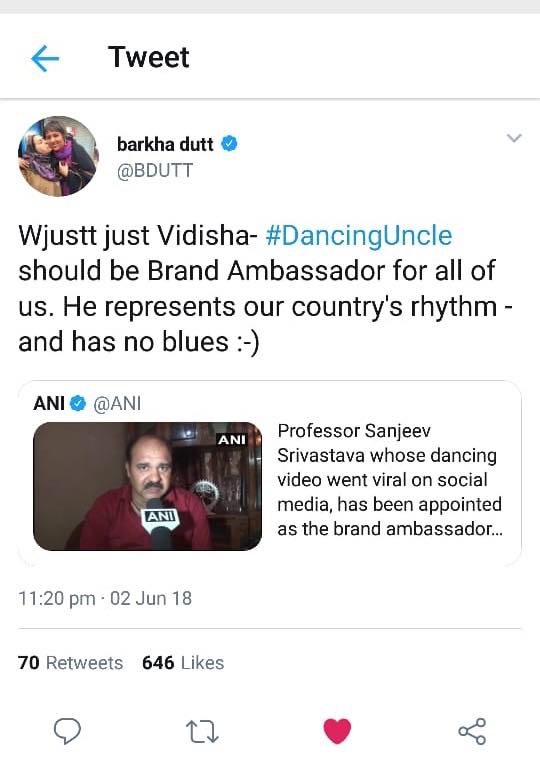 DabbuSanjeevMP's tweet photo. Barkha Dutt's heart touching mind blowing comment for Dabbu the dancer
#DancingUncle #SanjeevSrivastava #ViralUncle #dabbuvsdeep https://t.co/WzWc12Mx46
