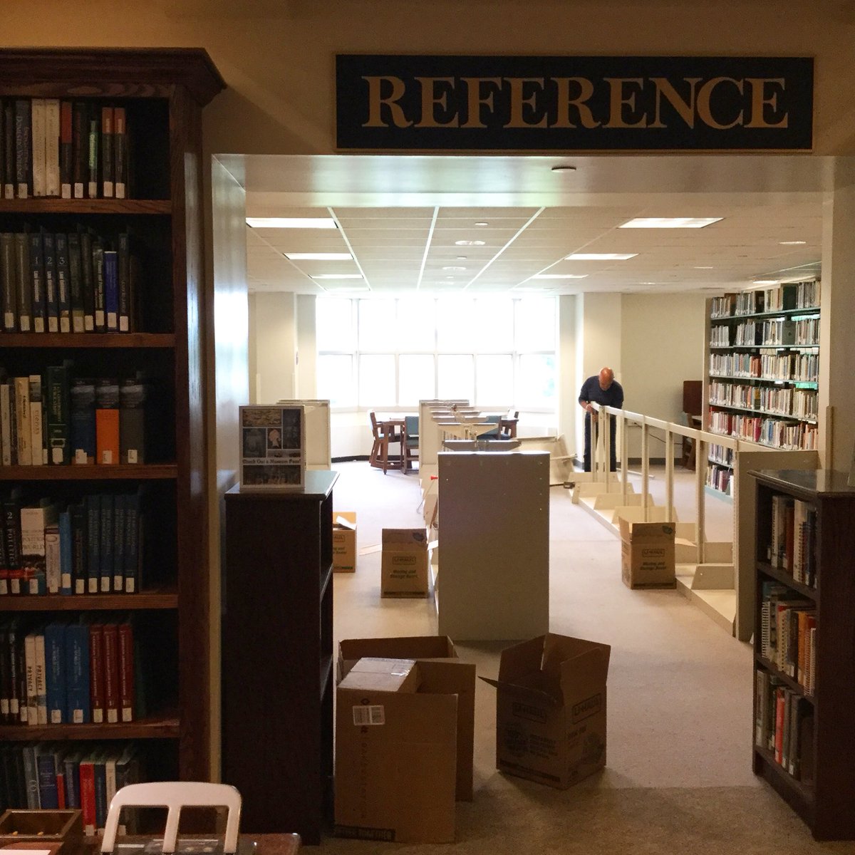 GeiselLib's tweet photo. The old reference shelving is coming down to make way for more study space! #sprucingup https://t.co/BANkwnt9aB