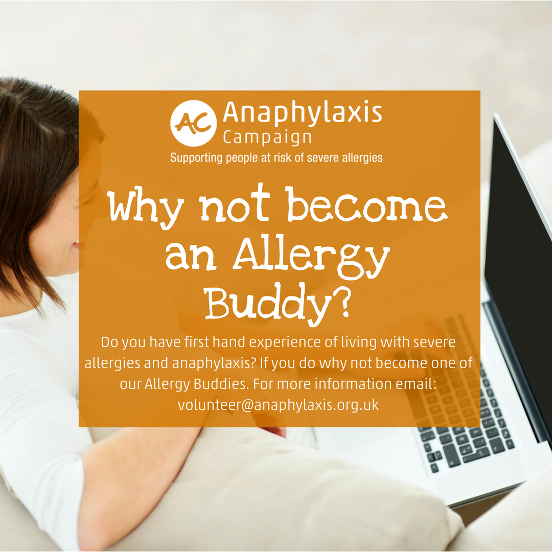 AnaphylaxisUK's tweet photo. Would you like to support those who are living with #allergies &amp; #anaphylaxis? Why not become an #allergybuddy? By sharing past experiences you can help others with the day to day challenges of living with #allergies. For info email: volunteer@anaphylaxis.org.uk #volunteerweek https://t.co/F4ote4d8aa