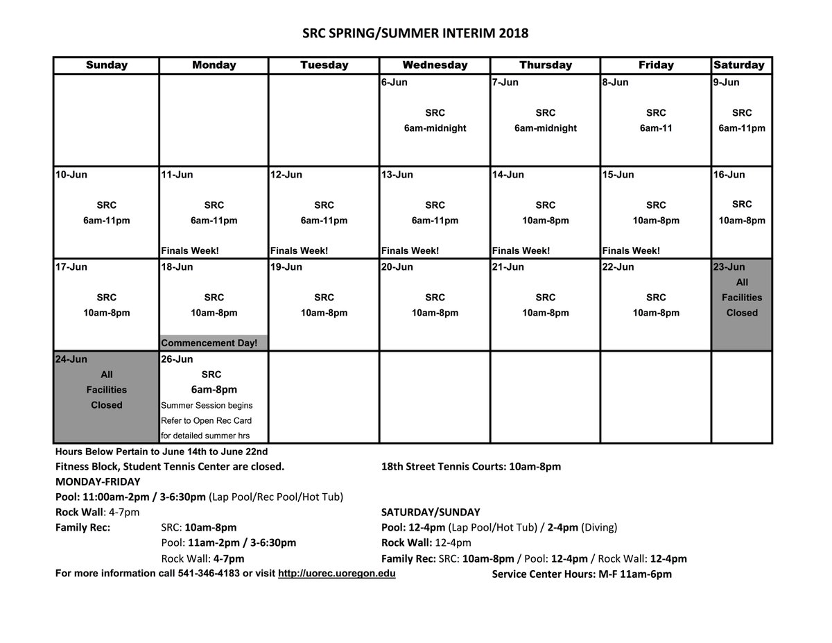 Here are the Rec hours for June! Don’t forget the Rec is closed on the 23rd and 24th.