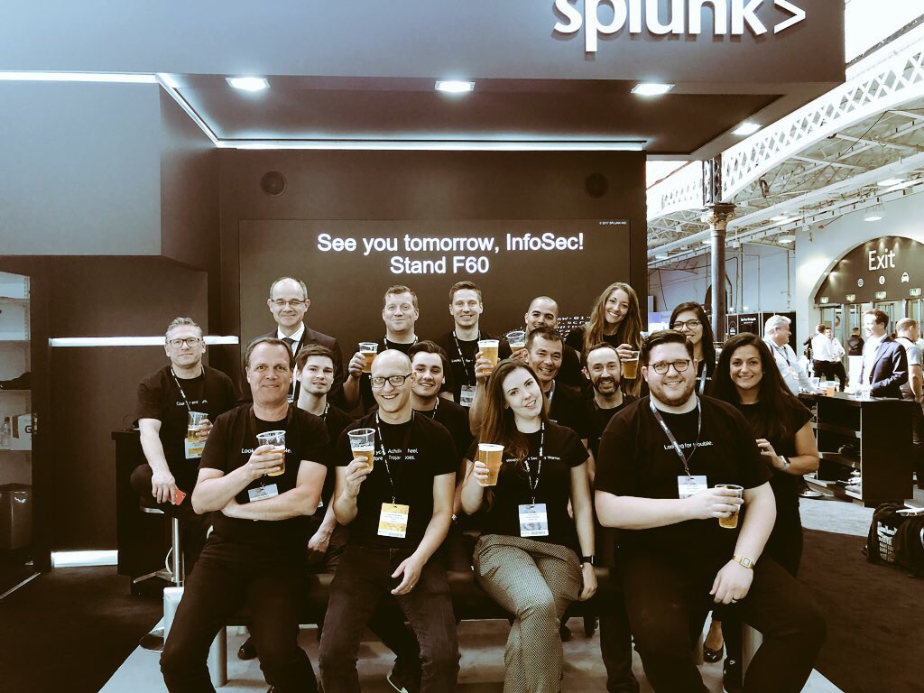 & that’s a wrap! Fab day 1 at #infosec18 with the @SplunkUK team! Looking forward to tomorrow, drop by and see us and learn all things #machinedata & #security