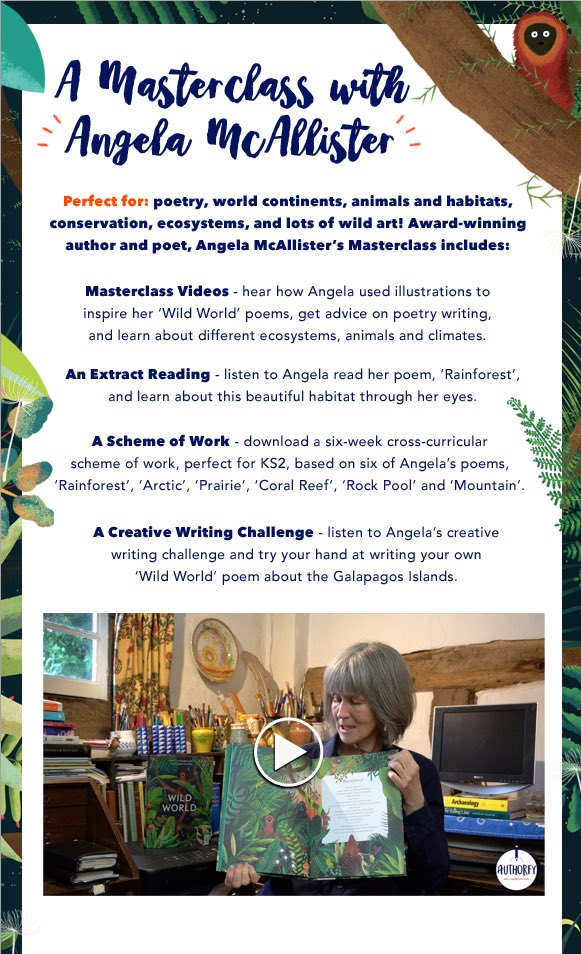 authorfy's tweet photo. RT/follow to WIN a signed copy of the stunning ‘Wild World’ by Angela McAllister - perfect for KS2 poetry and topics on conservation, ecosystems and habitats.

You can also email info@authorfy.com to receive tomorrow’s newsletter about our Wild World author videos &amp; resources! 💌 https://t.co/939eYMbTAr