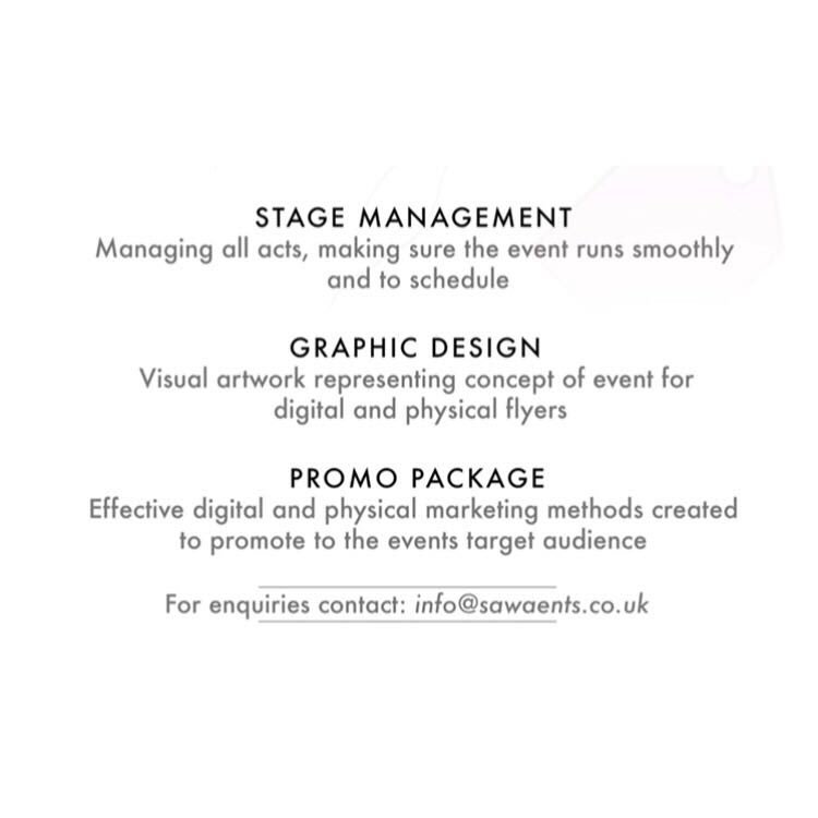 amoment_uk's tweet photo. SAWA ENTS help your ideas come alive from small gatherings to massive socials BUT we offer way more than just the benefits of events planning & management 💎
Here is a list of what we can help bring to your event
Get in contact with the team for a hassle-free event! #sawaents https://t.co/Yc9WRw7iUr