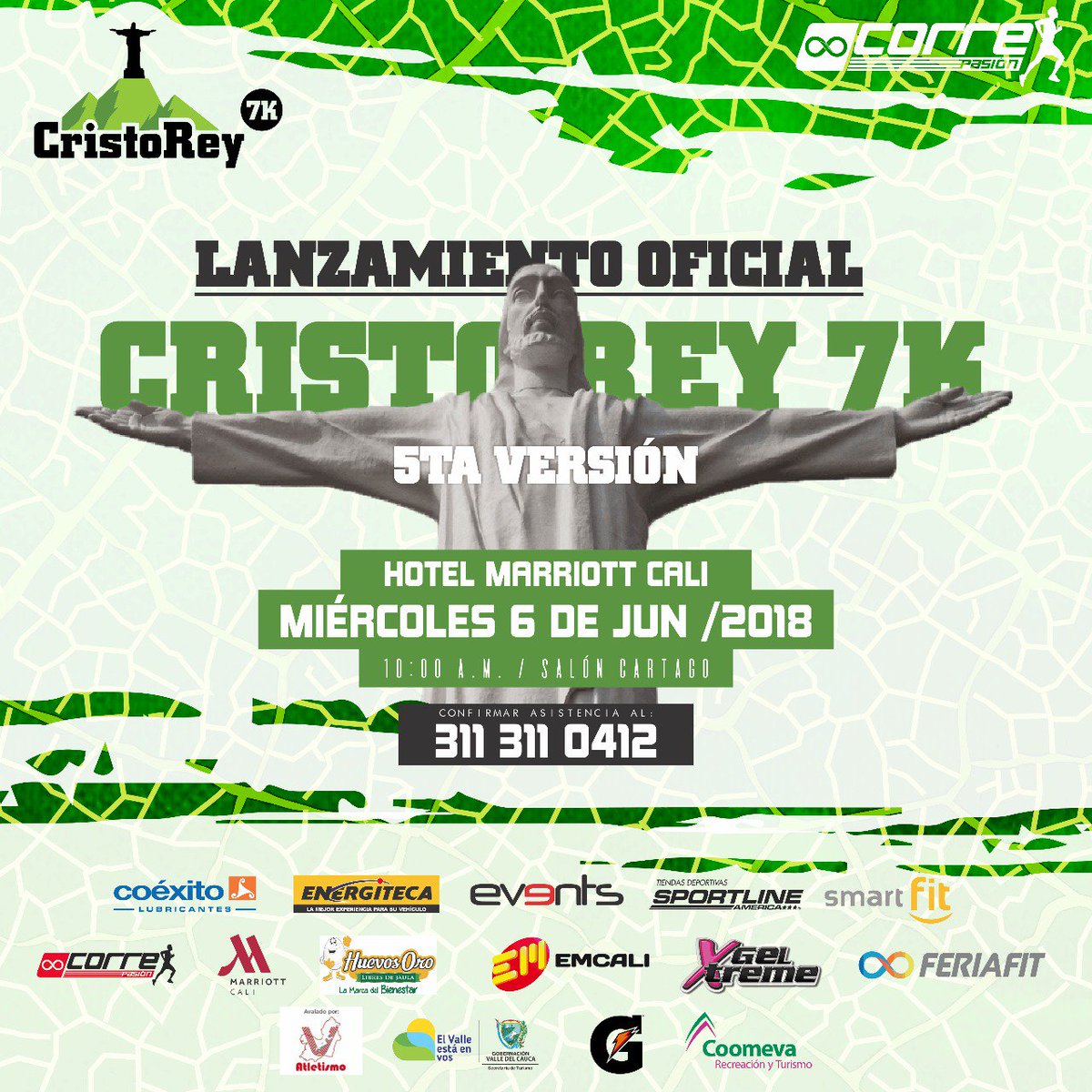 Colombiaesdepor's tweet photo. #Atención mañana miércoles es el lanzamiento oficial de la carrera atlética en ascenso CRISTO REY 7K ante medios y comunidad. La organización espera su asistencia en el Hotel Marriott Cali a las 10 a.m., salón Cartago @CorrePasionCol @juanitocampo #PressRunners @TwiterosCali https://t.co/2zV4uwlk62