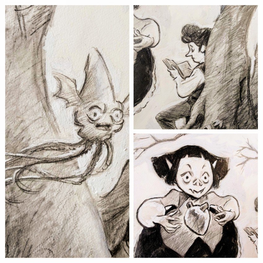 And here's a collage thingie of close-up shots of the original drawing, for those of you who are into that kinda thing ? 