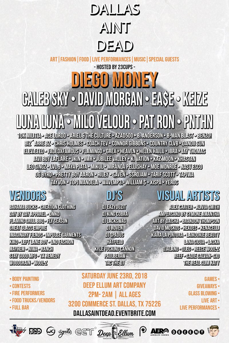 DallasAintDead's tweet image. 🚨 FREE TICKET GIVEAWAY 🚨 

Like/RT for a chance to win! Winner announced this Friday!

Must be following:

@DallasAintDead
@GoodGameTalent 
@PartyPlugTX 

18 days away guys!!!

We are so excited to see everyone and meet new friends

🎫: DallasAintDead.Eventbrite.com
