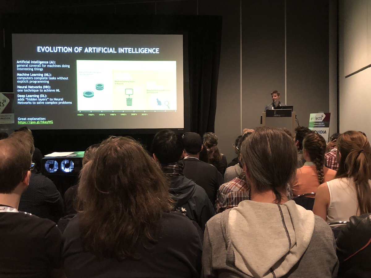 Rick_Champagne's tweet photo. Rick Grandy from @NVIDIADesign is at @effectsMTL giving a talk on #AI for Media & Entertainment. #GPURendering #NVIDIA #DeepLearning #effectsMTL https://t.co/UOuYRTheYD