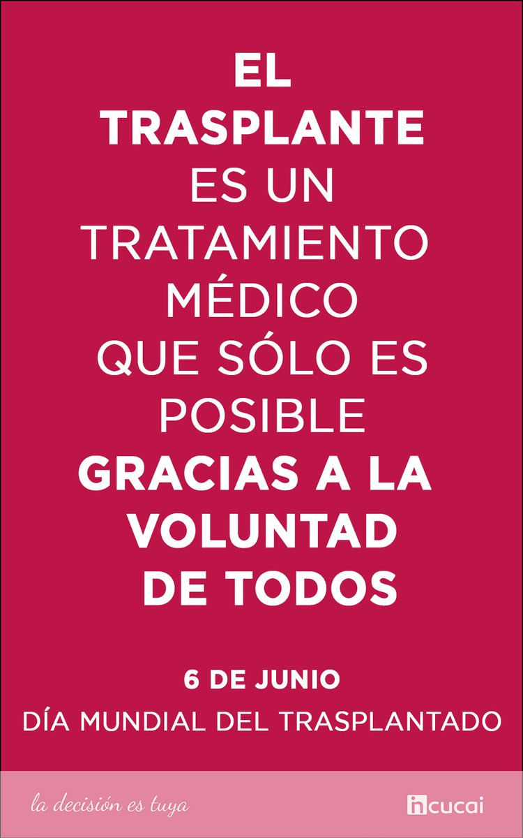 incucaioficial's tweet photo. Mañana 6 de Junio es el #DíaMundialDelTrasplantado. Es una buena oportunidad para recordar que el trasplante sólo es posible gracias a la comunidad que dona los órganos y al compromiso del sistema de salud. https://t.co/ZI3jjQPEnj. #DonarSalvaVidas https://t.co/983unlSOr9
