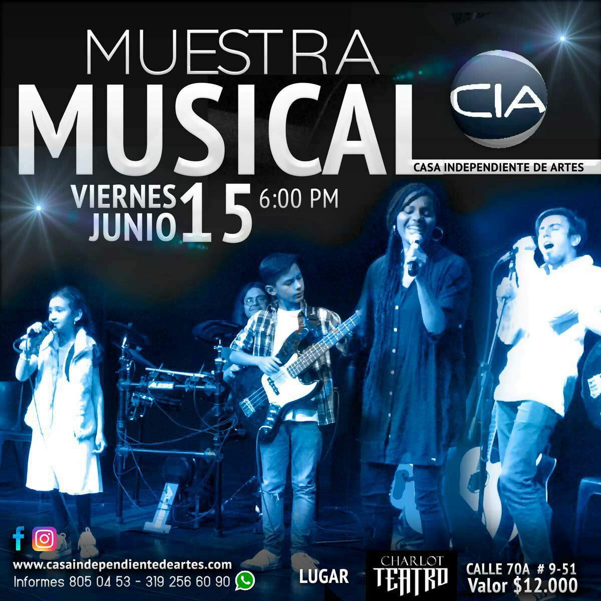 Radio_CIA's tweet photo. #FelizMartes La primera Muestra Musical de los estudiantes de la Casa Independiente de Artes el próximo 15 de junio a las 6:00 p.m. 
☑️ Teatro Charlot valor entrada:💲12.000 
Info: ☎️805 0453 y al Wapp: 319 256 6090
🎤🎧 🎹🎵🎼🎼🎶🎵🎙️🎤🎷🎸🎹🎺🎻🥁
#clasedemusica https://t.co/0APhAzEhDv