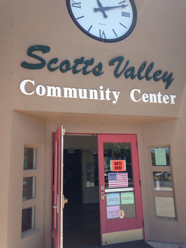 ReporterJess's tweet photo. Voters are fired up about politics at two adjacent polling sites with four precincts in Scotts Valley. #scselection #CAPrimaries #scsrt https://t.co/I29bkgQ993