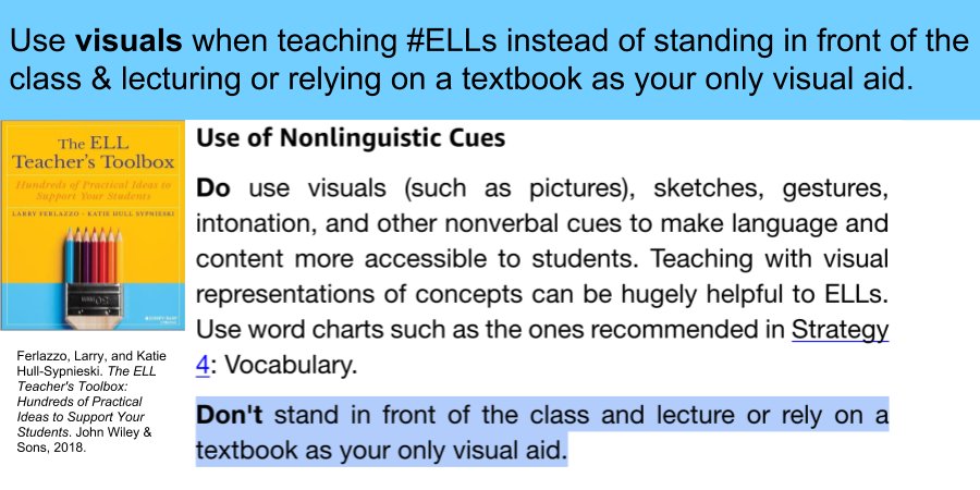 Tan K Huynh (he/his) 🇱🇦🇺🇸🏳️🌈 (@tankhuynh) on Twitter photo Use visuals when teaching #ELLs instead of standing in front of the class & lecturing or relying on a textbook as your only visual aid. #ellchat_bkclub #esl #ell #eld #esol #tesol #education #ela <a href="/Larryferlazzo/">Larry Ferlazzo</a> #EAL #educhat #edchat Use visuals when teaching #ELLs instead of standing in front of the class & lecturing or relying on a textbook as your only visual aid. #ellchat_bkclub #esl #ell #eld #esol #tesol #education #ela <a href="/Larryferlazzo/">Larry Ferlazzo</a> #EAL #educhat #edchat
