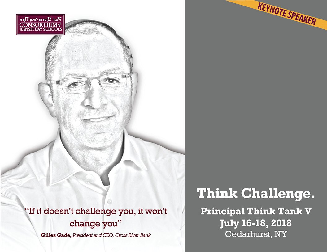 Pleased to announce our #Principal #ThinkTank keynote speakers <a href="/dpelcovitz/">David Pelcovitz</a> and <a href="/GillesGade/">Gilles Gade</a>! <a href="/crossriverbank/">Cross River Bank</a> #JewishDaySchools #Leadership