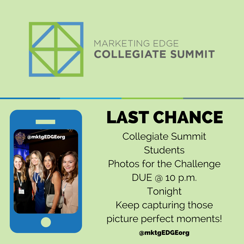 mktgEDGEorg's tweet photo. ATTENTION ALL #EDGESummit18 STUDENTS! Tonight, is the last night to get all your awesome group photos up to social. The challenge closes at 10pm so capture those perfect moments and get posting!
@mktgEDGEorg #CollegiateSummit #EDGEAwards18 #MarketingEDGE https://t.co/2pKCA4bnzD