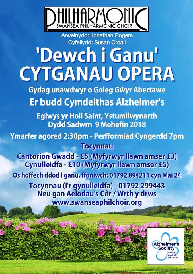 #ComeAndSing with @ChoirPhil on Saturday 9th June, a night not to be missed. Music and singing is not only good for the soul but also the mind so grab your tickets whilst you can! #UnitedAgainstDementia @AlzSocCymru