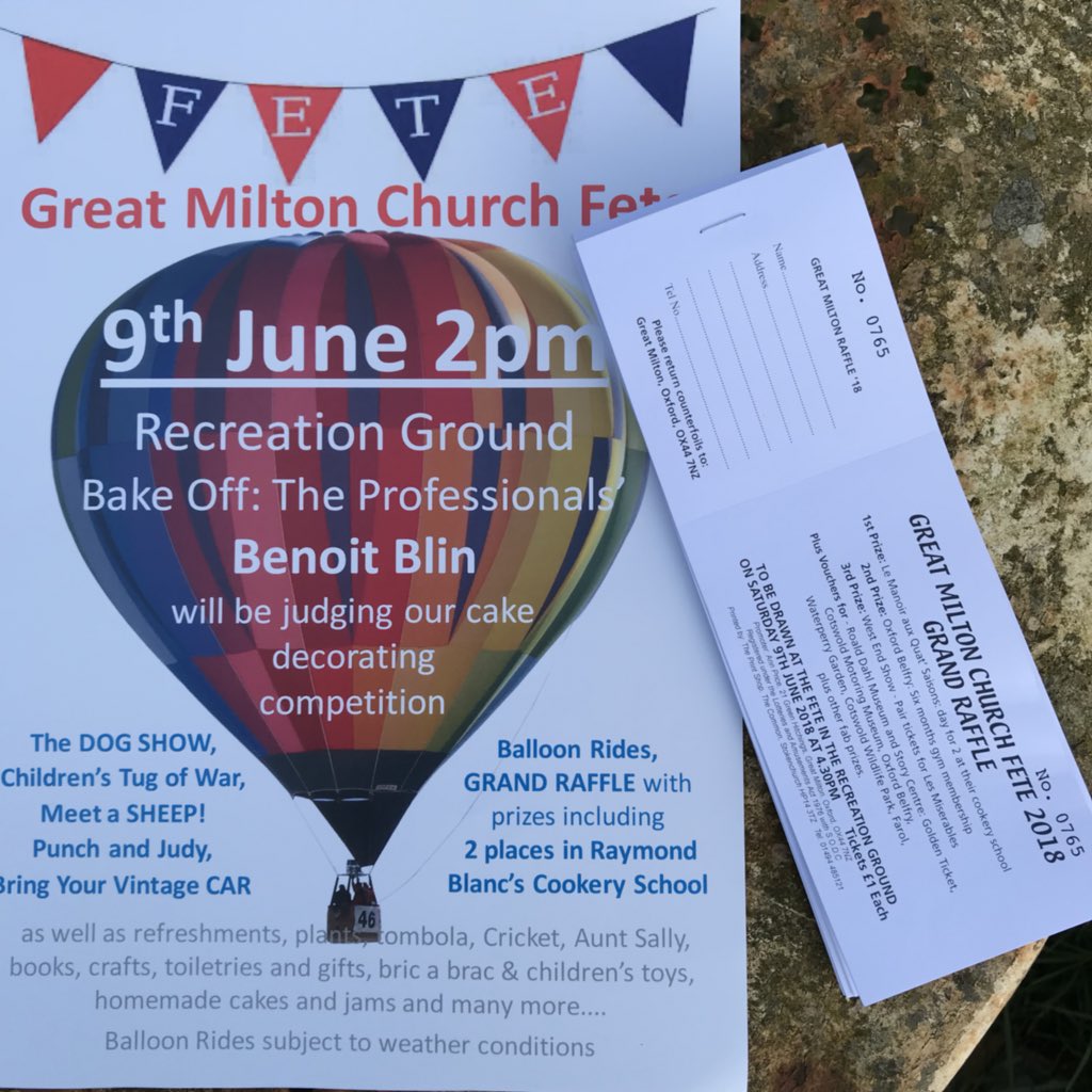 The #GreatMilton Fete - always takes it to new levels. (Not just with the Balloon Rides) Check out the Raffle prizes including: A day for 2 <a href="/lemanoir/">Le Manoir aux Quat'Saisons, A Belmond Hotel</a> Cookery School! #raffletickets available <a href="/LASSCO3pigeons/">LASSCO</a>