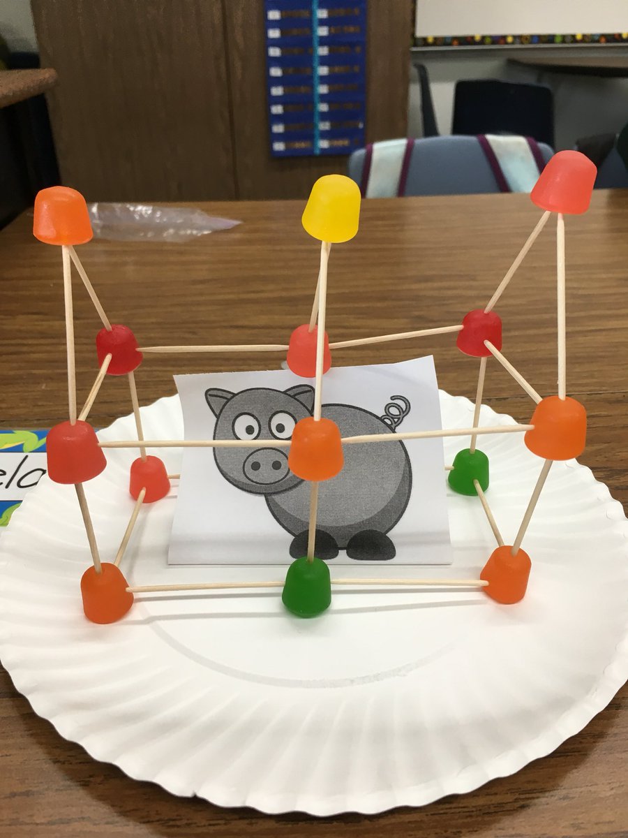 MisizCooper's tweet photo. Save Mr. Pig!  Our first successfully engineered house. The wolf couldn’t blow it down. #simischools @HollowHillsEL1 @klhardin5 https://t.co/4VXuLsKLgm